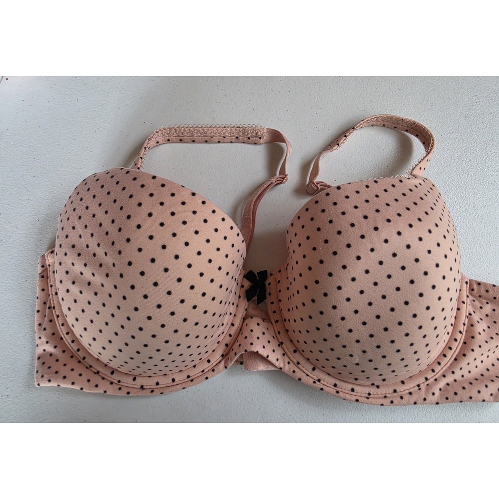 Victoria Secret Underwire Polka Dot Bra Black Bow Light Pink 38C